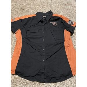 Harley-Davidson 105th Anniversary Shirt Womens XL Black Orange Embroidered Biker
